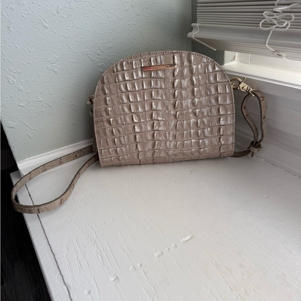 Brahmin Crocodile-Embossed Leather Beige Crossbody Bag